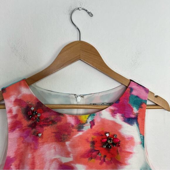 Eliza J Floral Watercolor Jewels Sheath Dress Size 8 or Medium - Picture 7 of 16